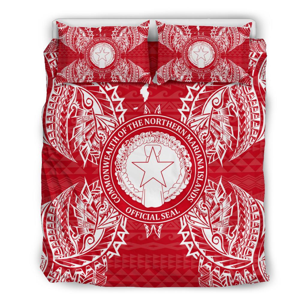 Polynesian Bedding Set - Northern Mariana Islands Duvet Cover Set Map Red White - Polynesian Pride