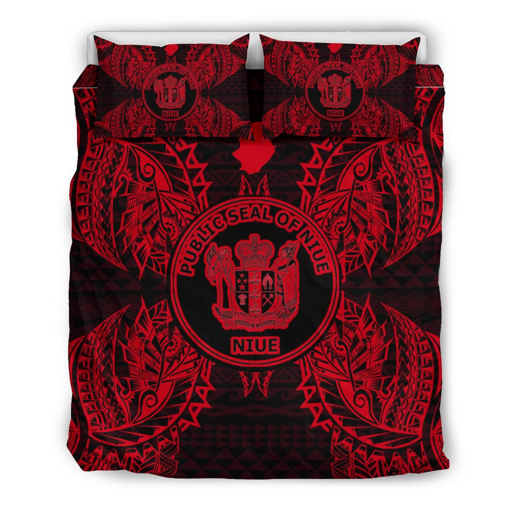 Polynesian Bedding Set - Niue Duvet Cover Set Map Red - Polynesian Pride