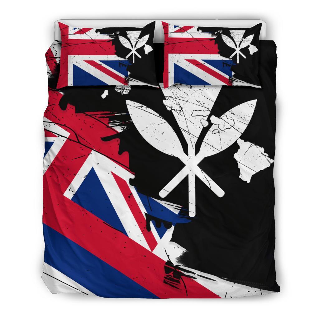 Hawaiian Flag Hawaii Map Kanaka Polynesian Bedding Set - Classic Style Black - Polynesian Pride