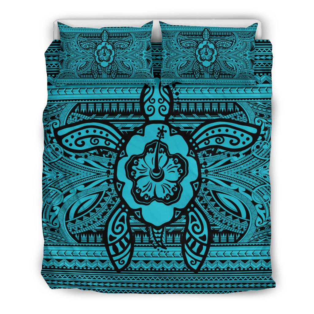 Hawaiian Turtle Polyensian Tribal Bedding Set Blue Blue - Polynesian Pride