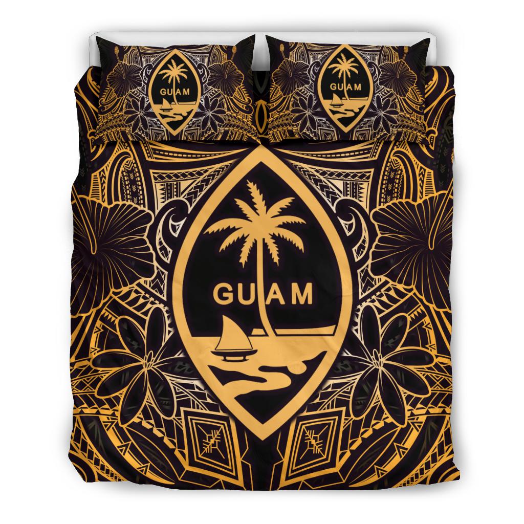 Guam Polynesian Bedding Set - Gold Hibiscus Coat Of Arms - Polynesian Pride