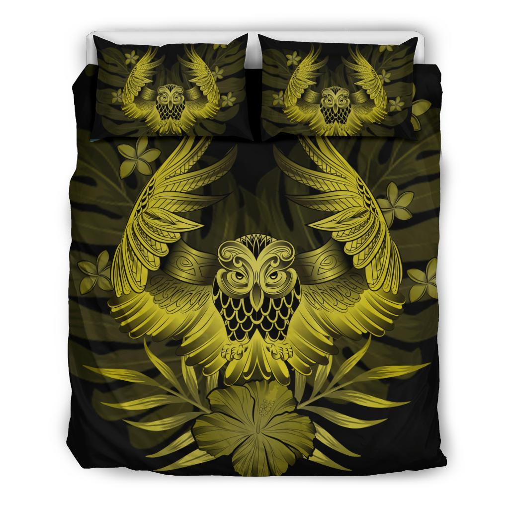 Hawaiian Owl Hibiscus Plumeria Polynesian Bedding Set - Yellow Yellow - Polynesian Pride