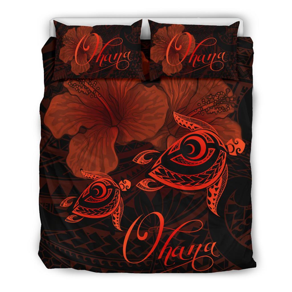 Hawaii Turtle Ohana Hibiscus Poly Bedding Set - Orange Orange - Polynesian Pride