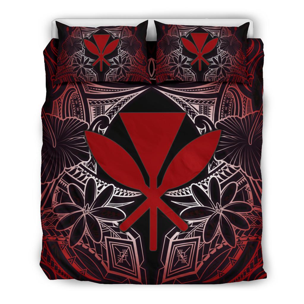 Polynesian Bedding Set - Hawaii Duvet Cover Set Red Hibiscus Coat Of Arms - Polynesian Pride