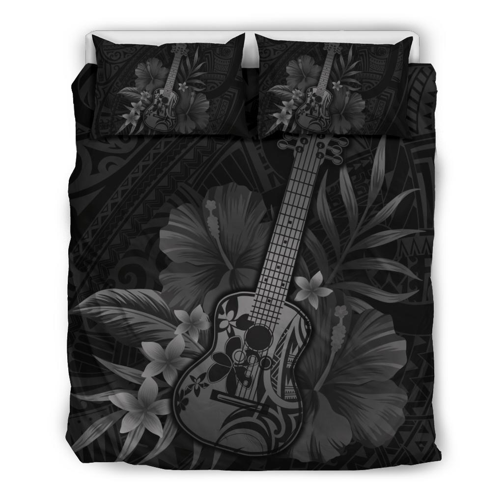 Hawaii Bedding Set - Hawaii Ukulele Flower Bedding Set - Gray Gray - Polynesian Pride