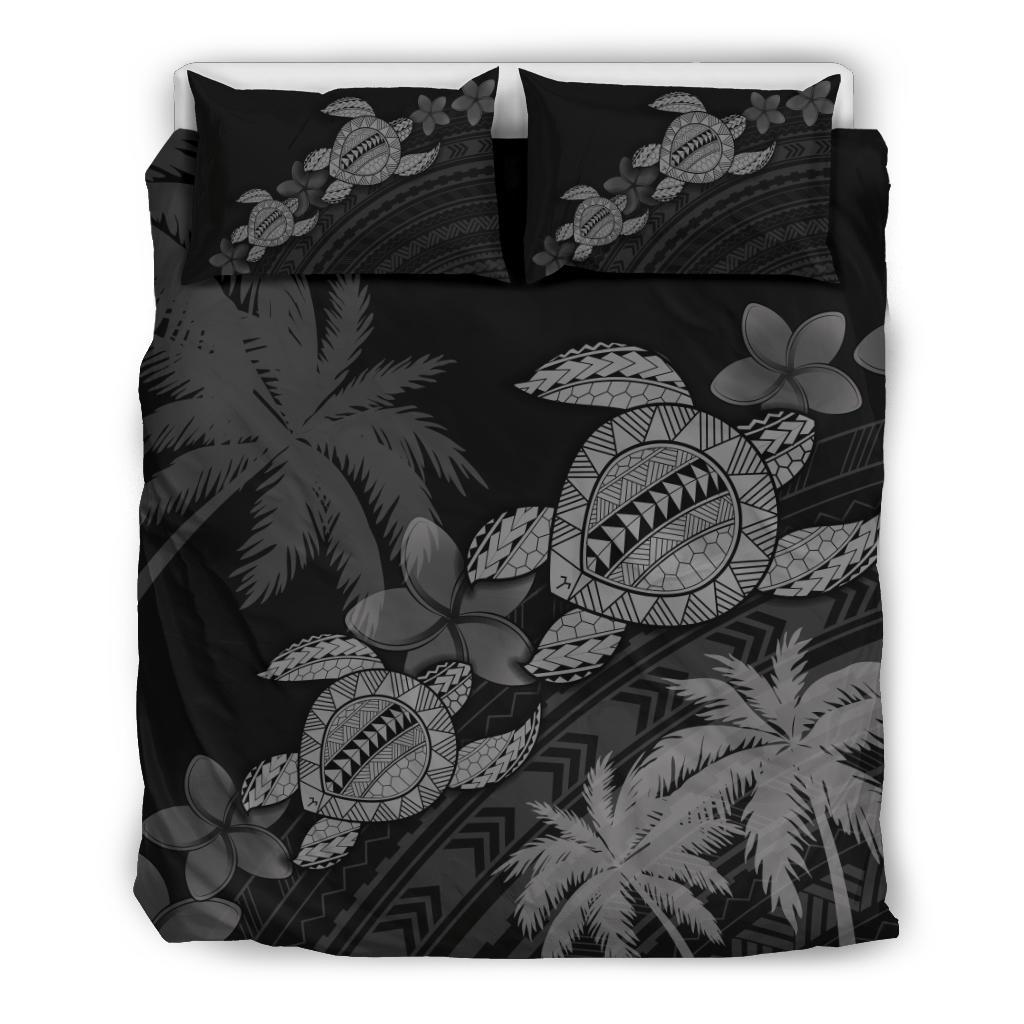 Hawaii Turtle Plumeria Coconut Tree Polynesian Bedding Set - Gray Gray - Polynesian Pride