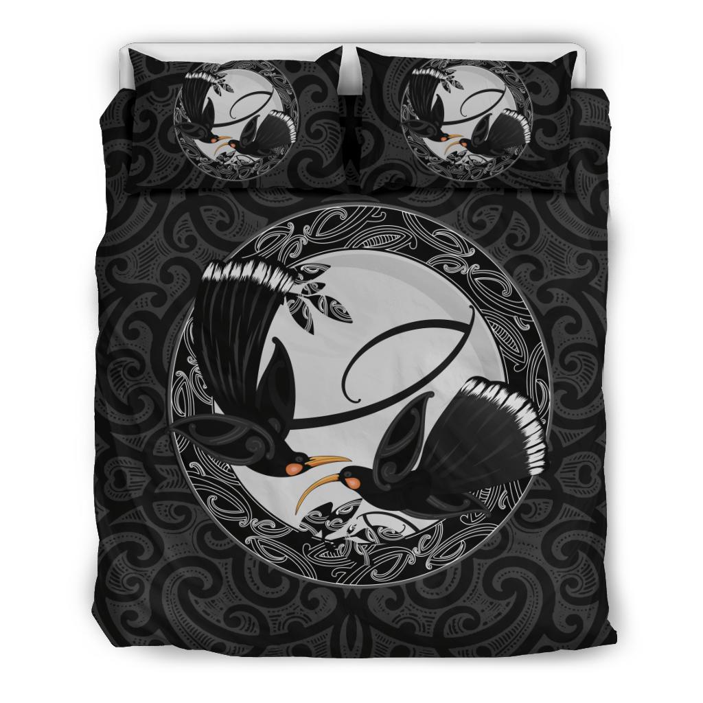 New Zealand Huia Bird, Maori Bedding Set Black - Polynesian Pride