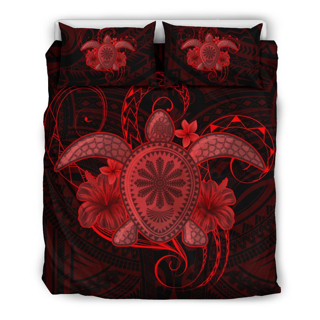 Hawaii Turtle Hibiscus Polynesian Bedding Set - Full Style - Red Red - Polynesian Pride