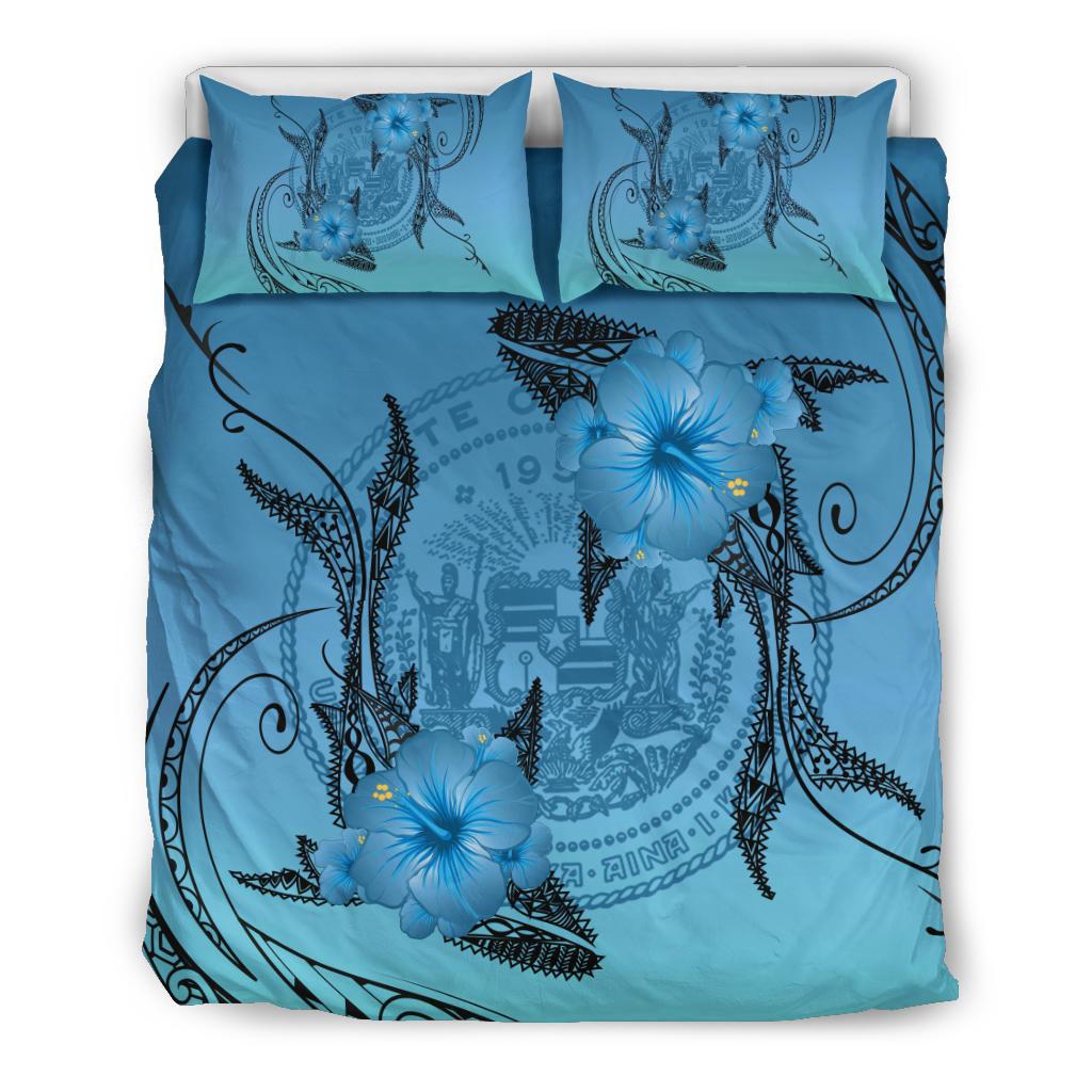 Hawaii Whale Coat Of Arm Polynesian Bedding Set Blue - Polynesian Pride