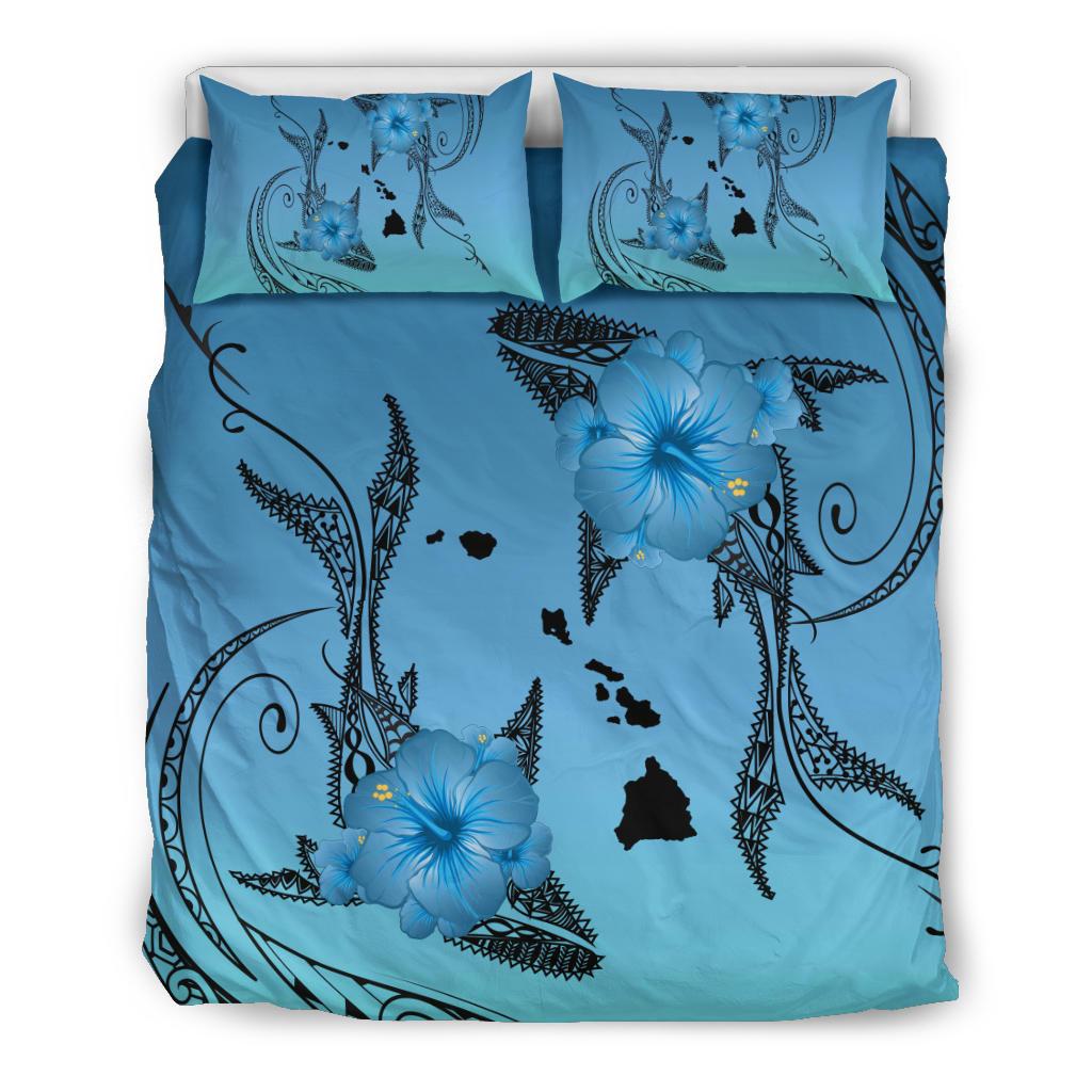 Hawaii Whale Map Polynesian Bedding Set Blue - Polynesian Pride