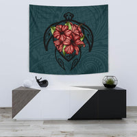 Hawaii Turtle Hibiscus Polynesian Tapestry Wall Tapestry Small 60" x 51" Green - Polynesian Pride
