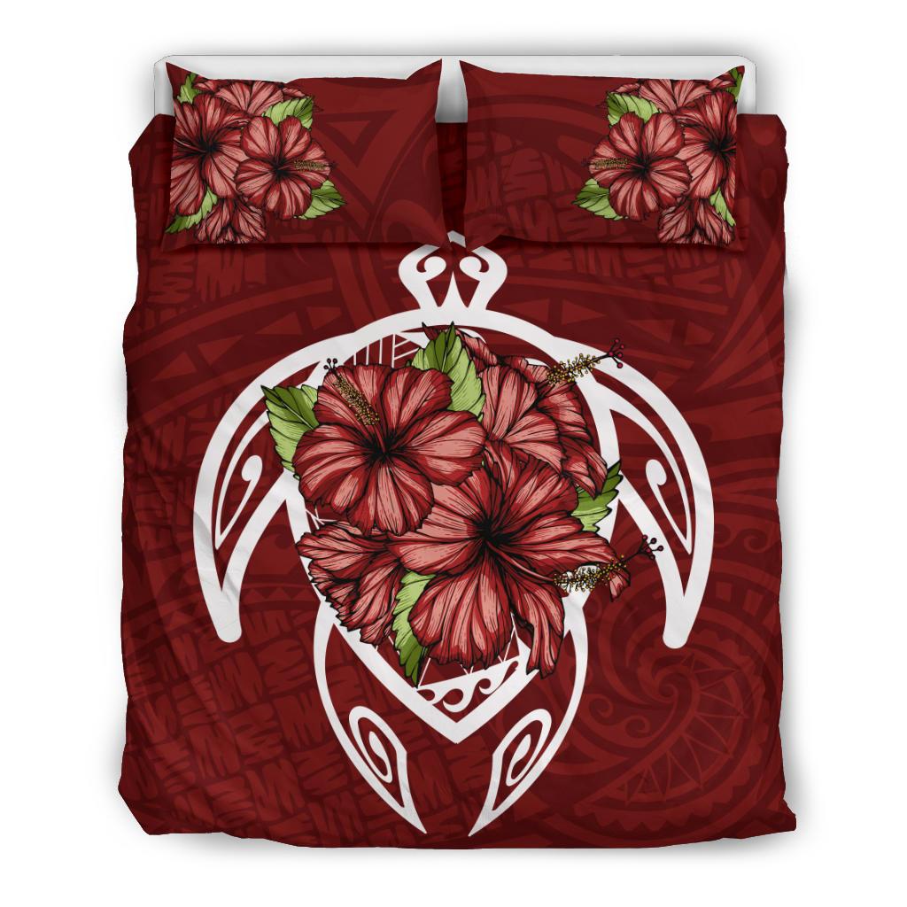 Hawaii Bedding Set - Hawaii Turtle Hibiscus Polynesian Bedding Set - Red Two Red - Polynesian Pride