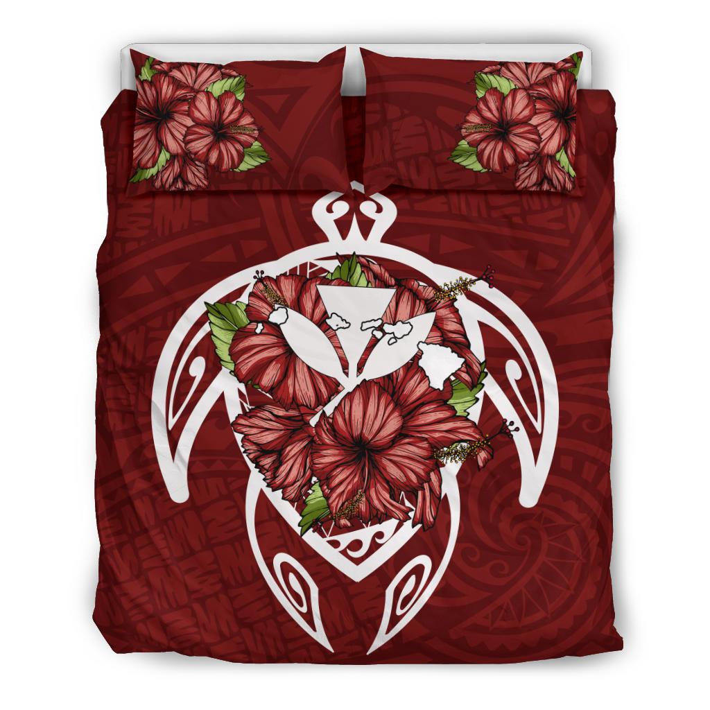 Hawaii Bedding Set - Hawaii Turtle Hibiscus Polynesian Bedding Set - Red Three Red - Polynesian Pride