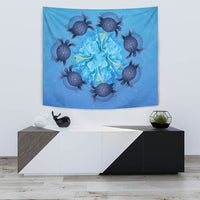 Hawaii Turtle Hibiscus Blue Tapestry Wall Tapestry Small 60" x 51" Blue - Polynesian Pride