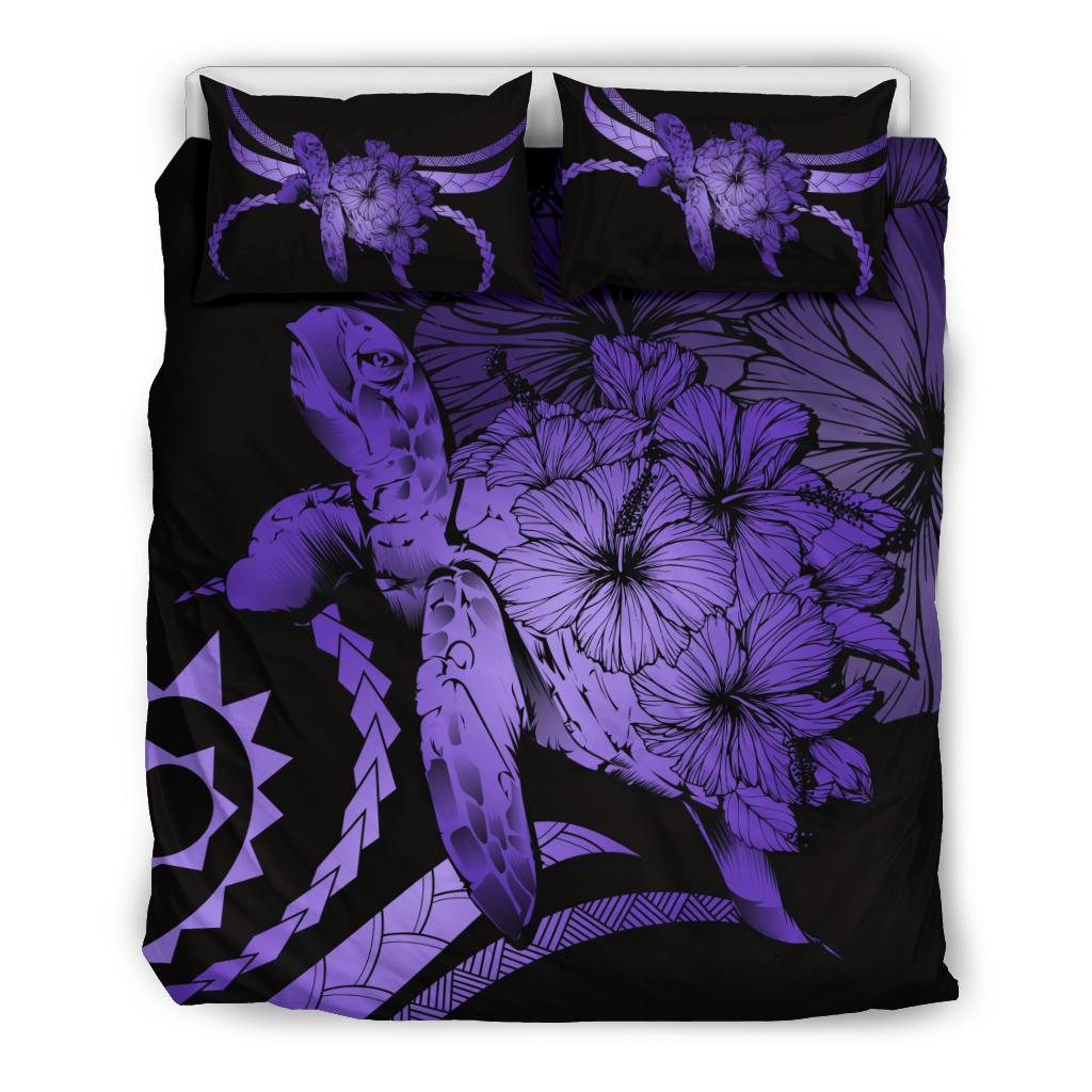 Hawaii Bedding Set - Hawaii Turtle Hibiscus Polynesian Vintage Bedding Set - Purple Purple - Polynesian Pride