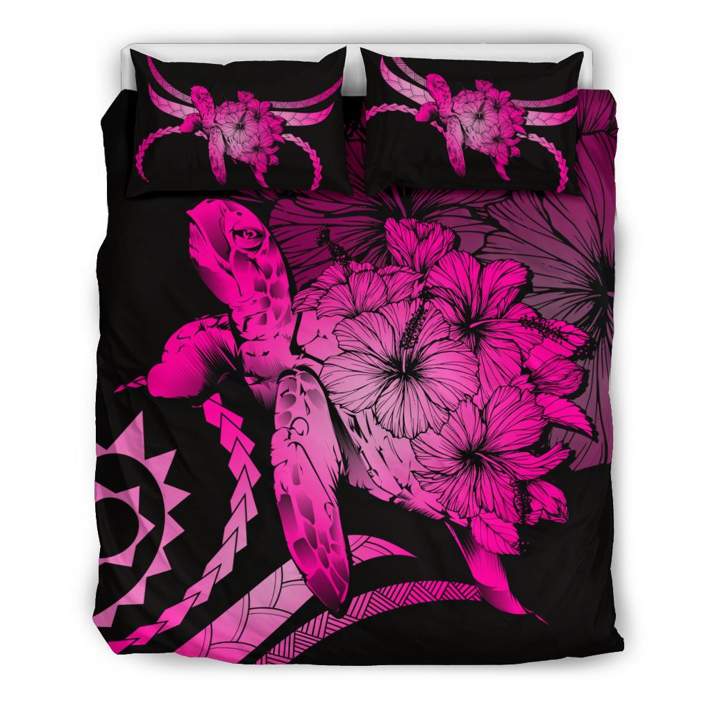 Hawaii Bedding Set - Hawaii Turtle Hibiscus Polynesian Vintage Bedding Set - Pink Pink - Polynesian Pride