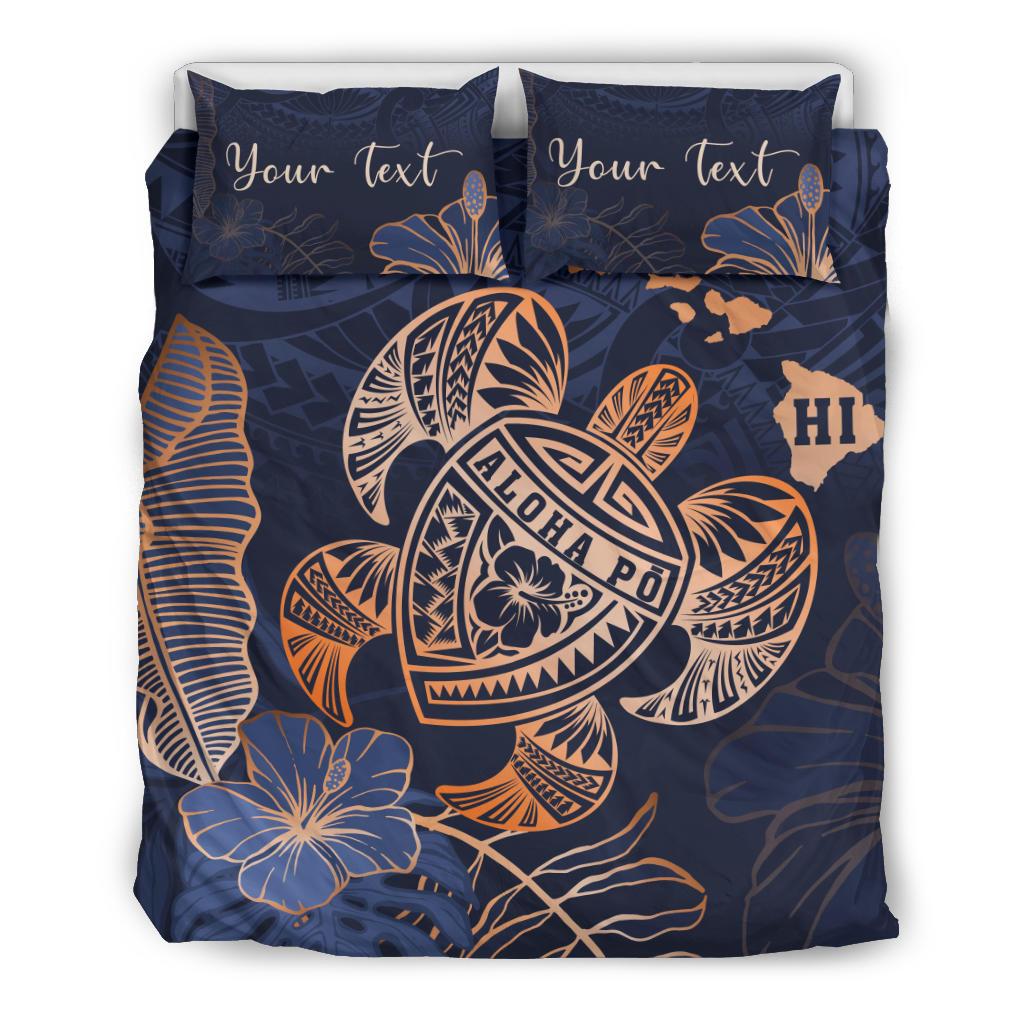 Personalized - Hawaii Polynesian Aloha Po Turtle Hibiscus Tropical Bedding Set - Special Edition Blue - Polynesian Pride