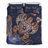 Personalized - Hawaii Polynesian Aloha Po Turtle Hibiscus Tropical Bedding Set - Special Edition Blue - Polynesian Pride