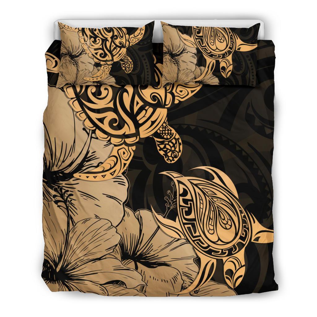 Hawaii Turtle Bedding Set Polynesian Hibiscus Art Gold AH Gold - Polynesian Pride