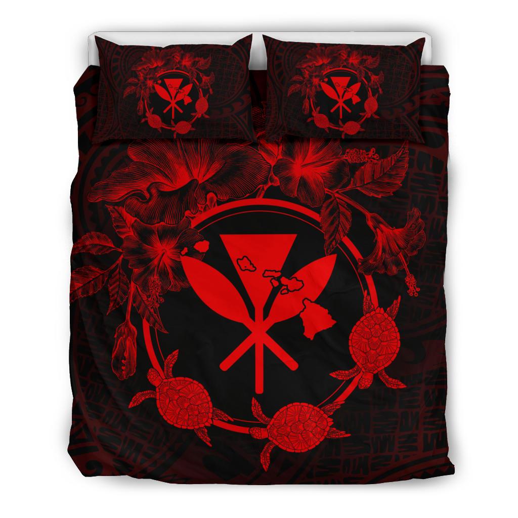 Hawaii Kanaka Turtle Hibiscus Polynesian Bedding Set - Anthea Style Red Red - Polynesian Pride