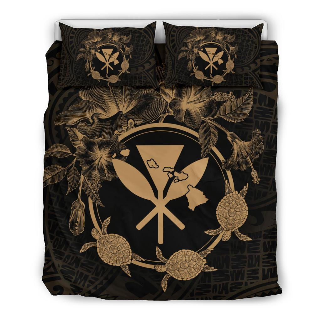 Hawaii Kanaka Turtle Hibiscus Polynesian Bedding Set - Anthea Style Gold Gold - Polynesian Pride