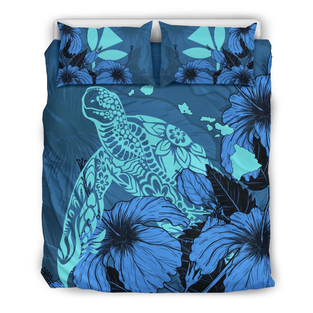 Hawaii Bedding Set - Hawaii Hibiscus Turtle Bedding Set Blue - Polynesian Pride