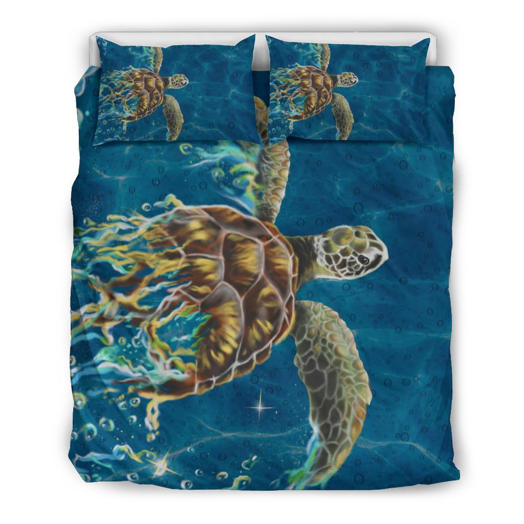 Hawaii Sea Turtle Water Color Travel Sea Bedding Set Blue - Polynesian Pride