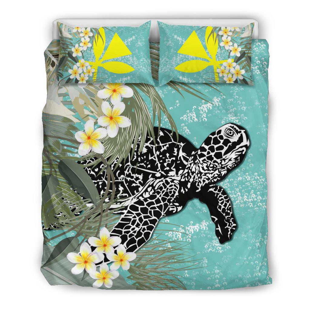 Hawaii Bedding Set - Hawaii Turtle Sea Plumeria Bedding Set Blue - Polynesian Pride