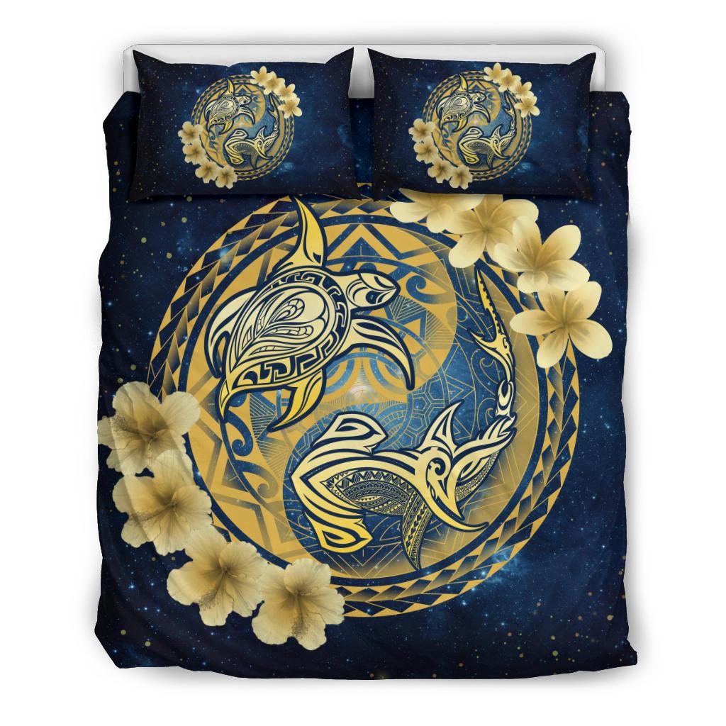 Hawaii Bedding Set - Hawaii Galaxy Yin Yang Turtle Shark Hibiscus Plumeria Bedding Set Galaxy - Polynesian Pride