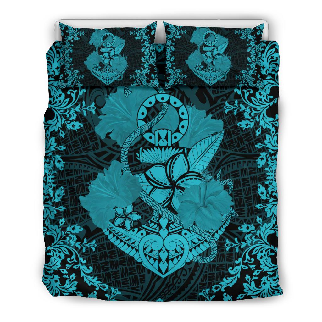 Hawaii Anchor Hibiscus Flower Vintage Bedding Set - AH - Blue Blue - Polynesian Pride