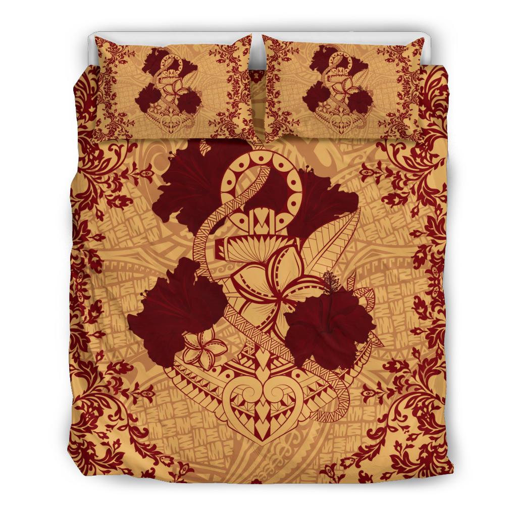 Hawaii Anchor Hibiscus Flower Vintage Bedding Set - AH - Red Orange Orange - Polynesian Pride