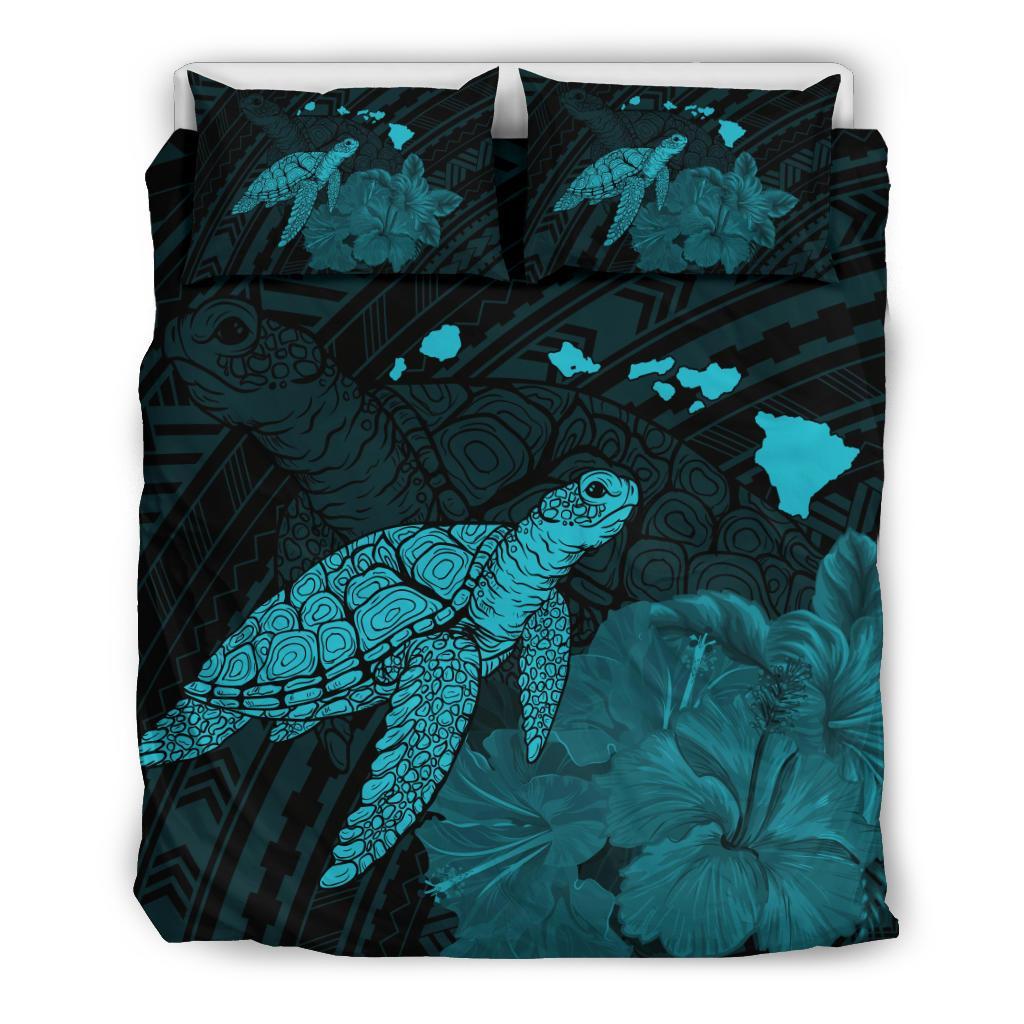 Hawaii Polynesian Hibiscus Turtle Map Bedding Set - AH - Blue Blue - Polynesian Pride