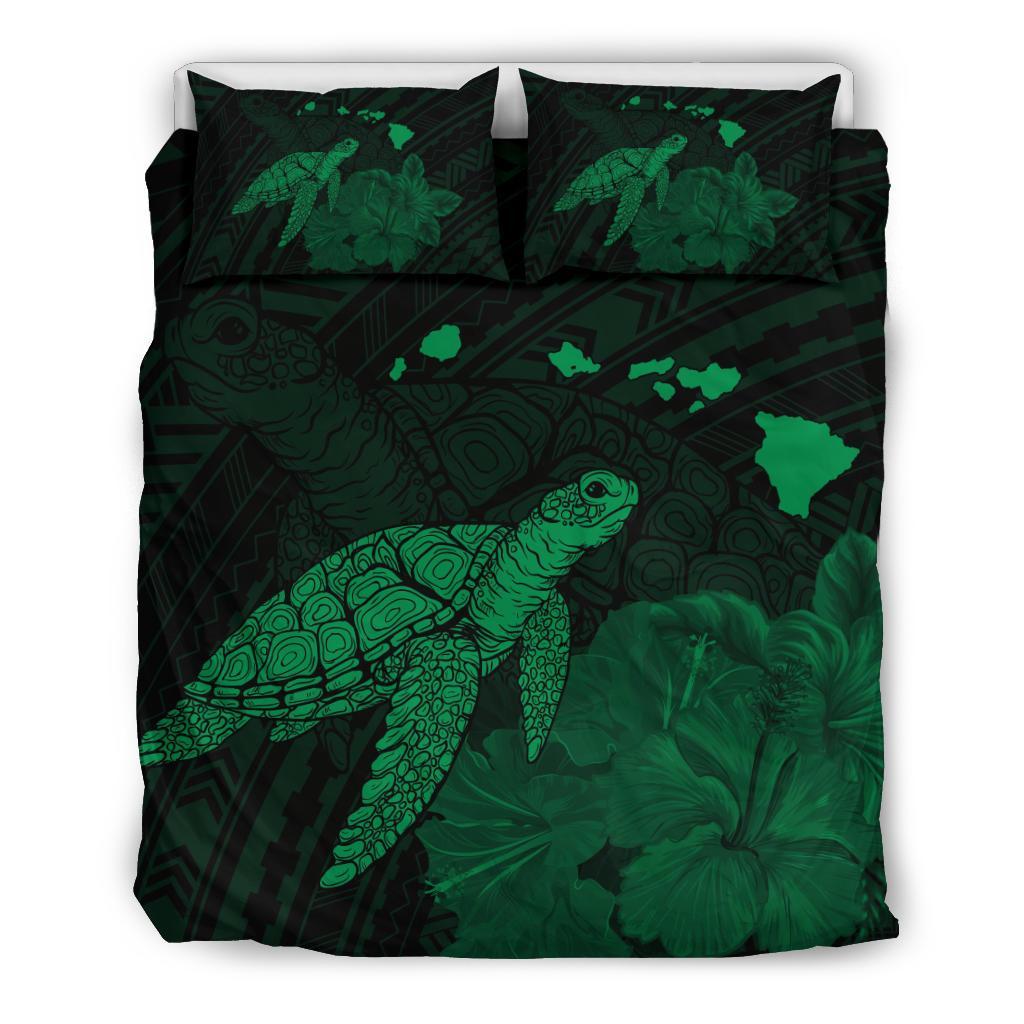 Hawaii Polynesian Hibiscus Turtle Map Bedding Set - AH - Green Green - Polynesian Pride