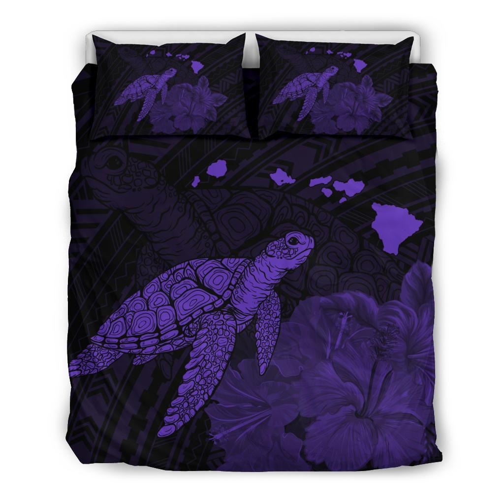 Hawaii Polynesian Hibiscus Turtle Map Bedding Set - AH - Purple Purple - Polynesian Pride