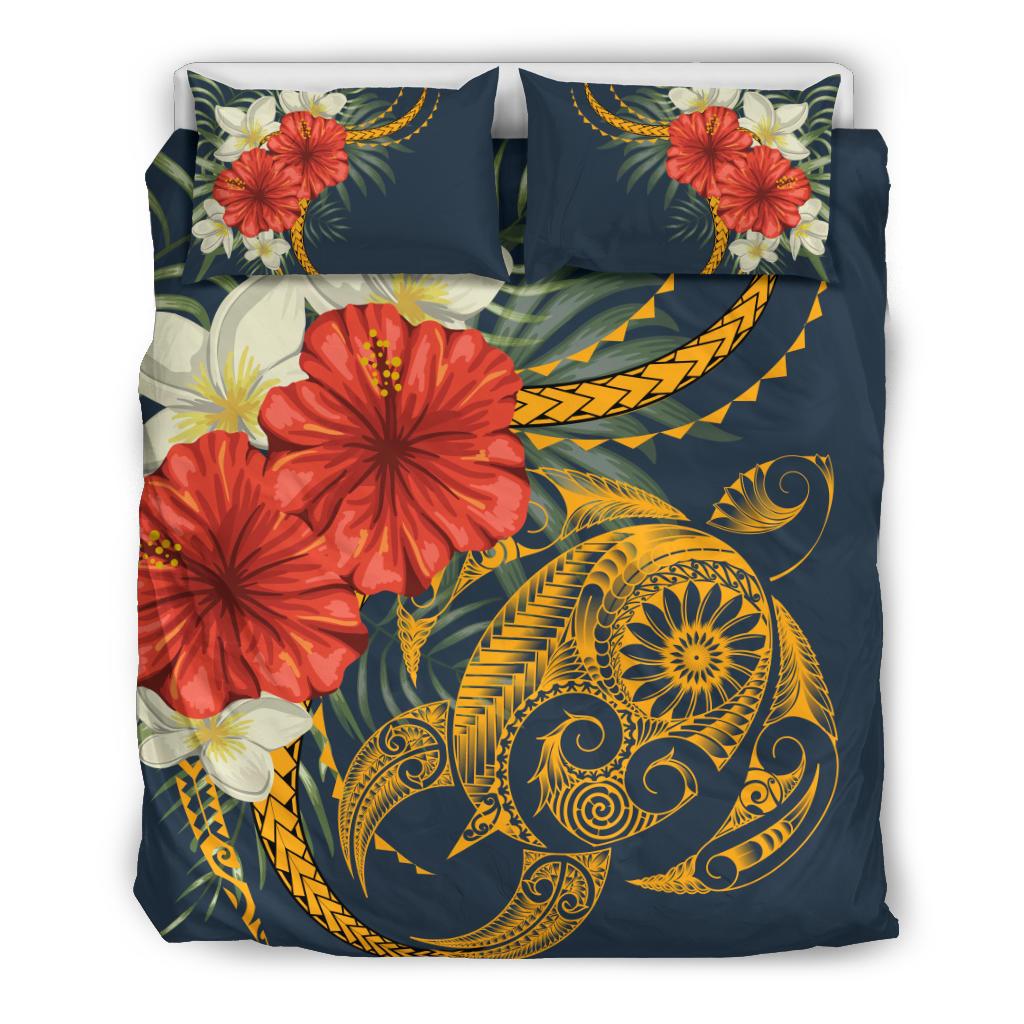 Hawaii Bedding Set - Hawaii Turtle Polynesian Tropical Hibiscus Plumeria Bedding Set Yellow - Polynesian Pride