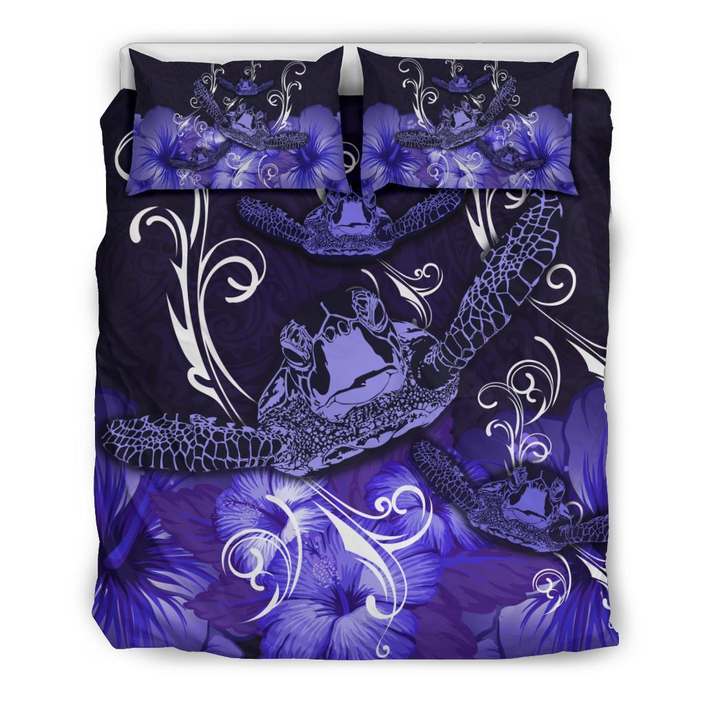 Hawaii Polynesian Turtle Waves Hibiscus Bedding Set - Erik Style - AH - Purple Purple - Polynesian Pride