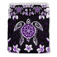 Hawaiian Violet Turtle Plumeria Bedding Set Black - Polynesian Pride
