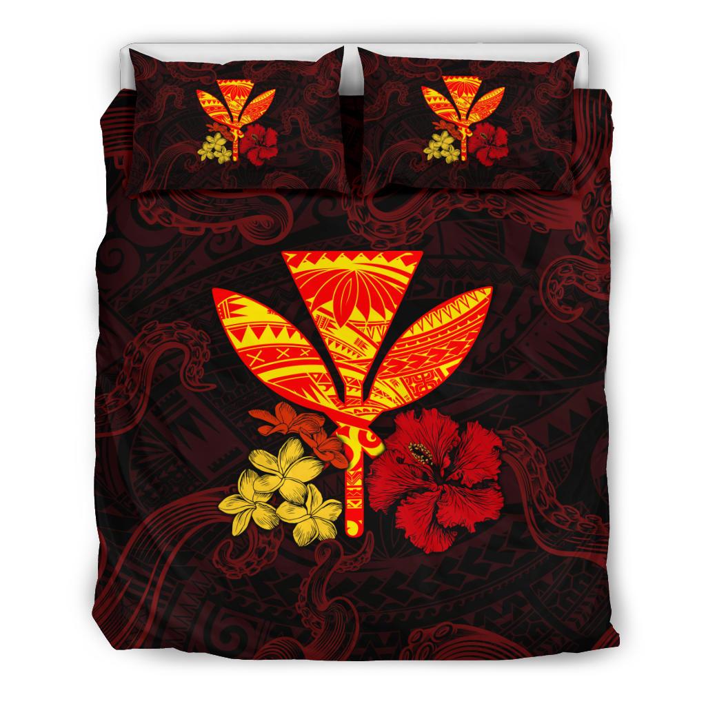 Polynesian Kanaka Maoli Flower Bedding Set Red - Polynesian Pride