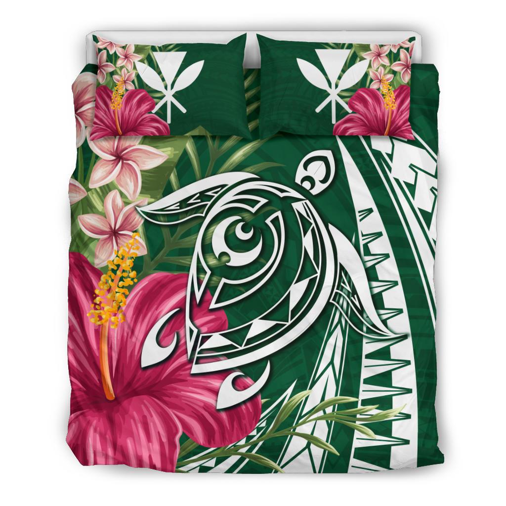 Hawaii Polynesian Turtle Tropical Hibiscus Plumeria Bedding Set - Green Green - Polynesian Pride