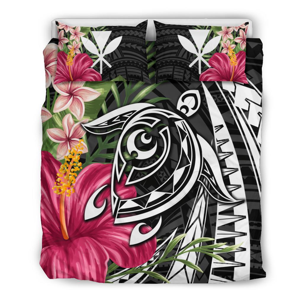 Hawaii Polynesian Turtle Tropical Hibiscus Plumeria Bedding Set - Black Black - Polynesian Pride