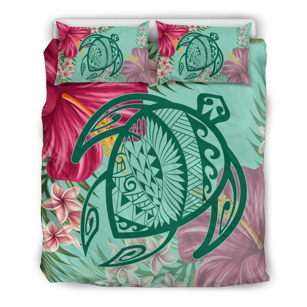 Hawaii Turtle Hibiscus Plumeria Bedding Set - Hug Style Turquoise - Polynesian Pride