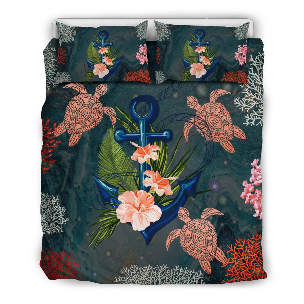 Hawaii Anchor Hibiscus Turtle Ocean Coral - Bedding Set AH Blue - Polynesian Pride