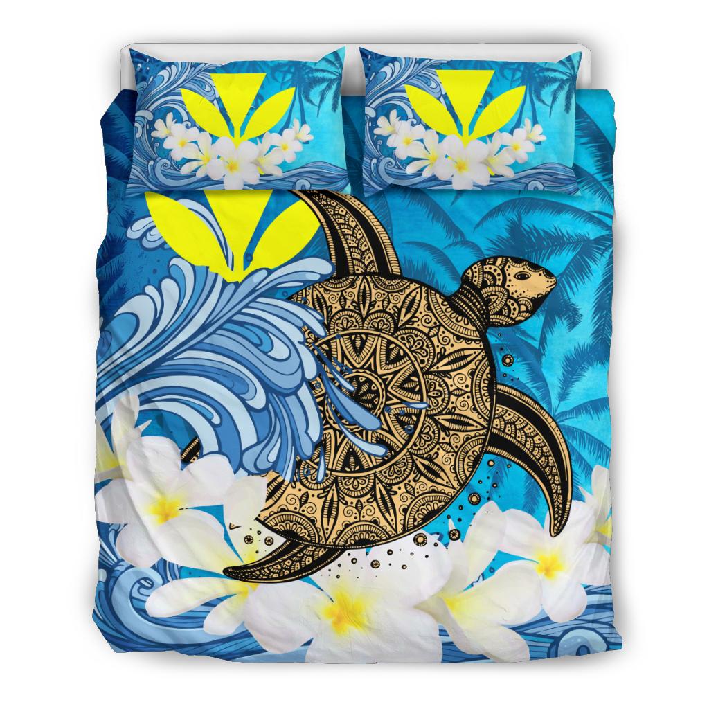 Hawaii Sea Turtle Plumeria Coconut Tree Bedding Set Blue - Polynesian Pride