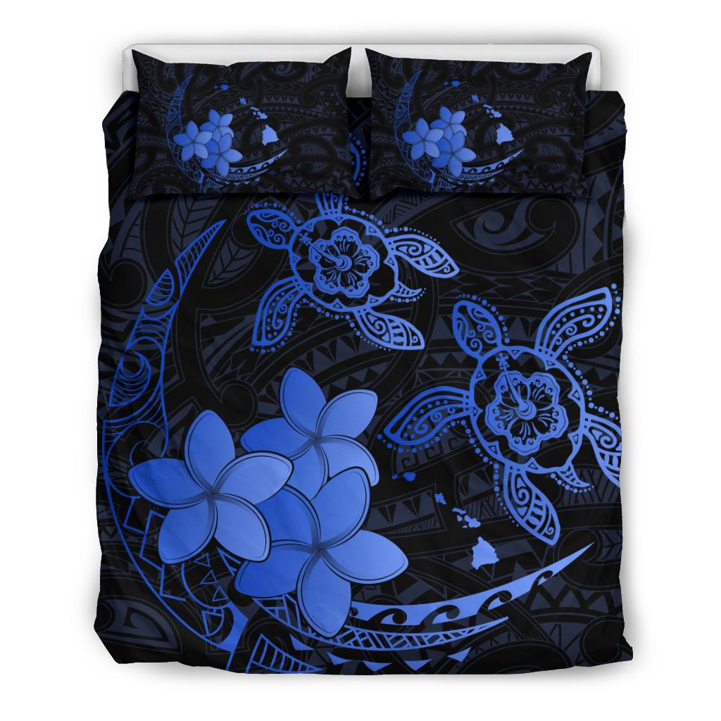 Hawaii Polynesian Turtle Plumeria Bedding Set - Pog Style Blue Blue - Polynesian Pride