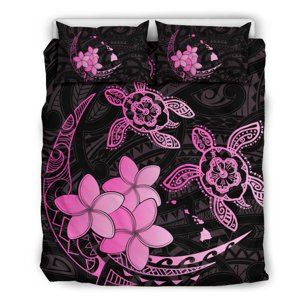 Hawaii Polynesian Turtle Plumeria Bedding Set - Pog Style Pink Pink - Polynesian Pride