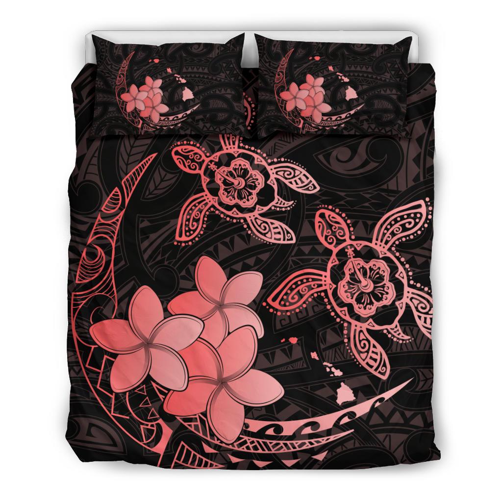 Hawaii Polynesian Turtle Plumeria Bedding Set - Pog Style Red Red - Polynesian Pride