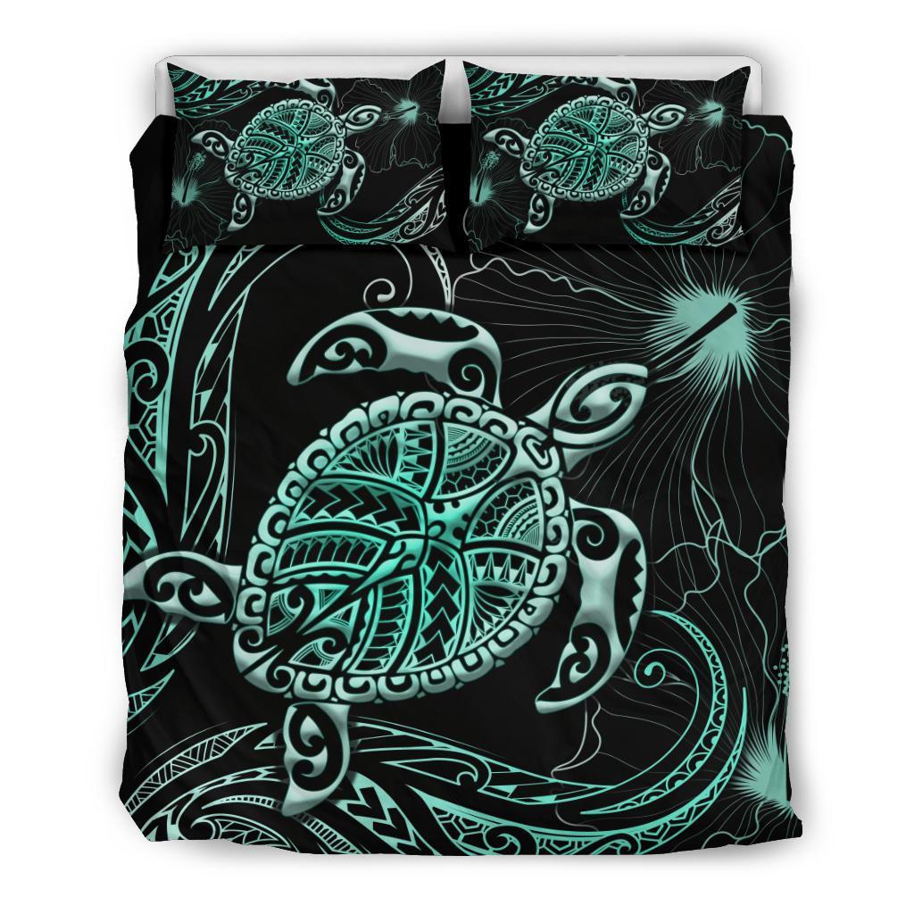 Polynesian Bedding Set Turtle Mix Hibiscus - Turquoise - Polynesian Pride