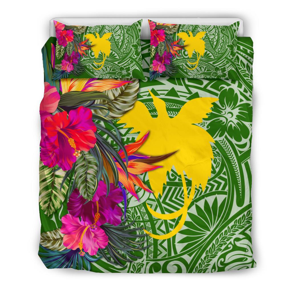 Papua New Guinea Bedding Set - Hibiscus Polynesian Pattern Green Version - Polynesian Pride