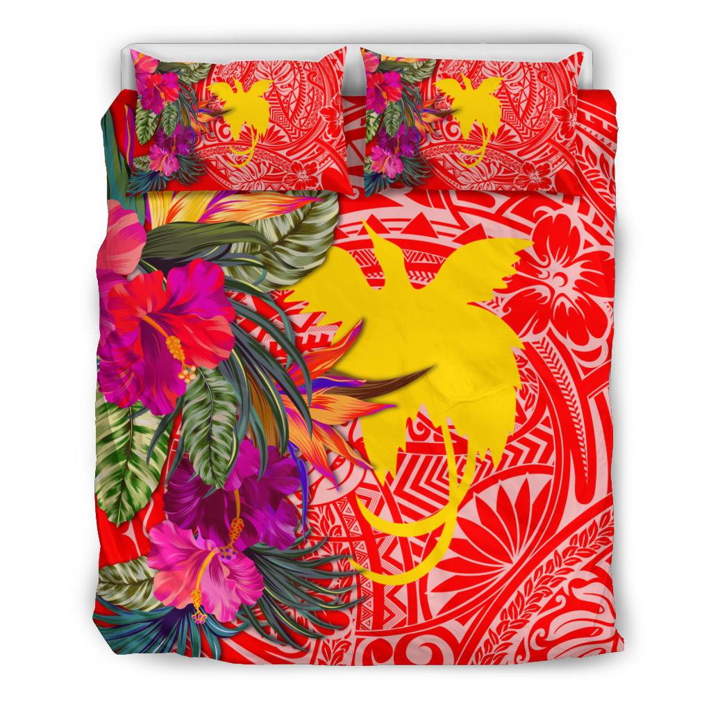 Papua New Guinea Bedding Set - Hibiscus Polynesian Pattern Red Version - Polynesian Pride