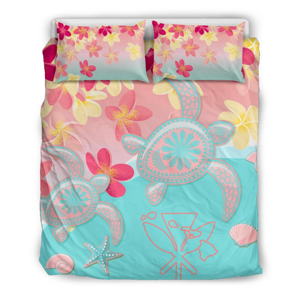 Hawaii Sea Turtle Plumeria Bedding Set - Ane Style Blue - Polynesian Pride